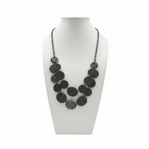 Hammered Metal Disc Necklace | Layered Gunmetal Statement | 17–20.5” Adjustable